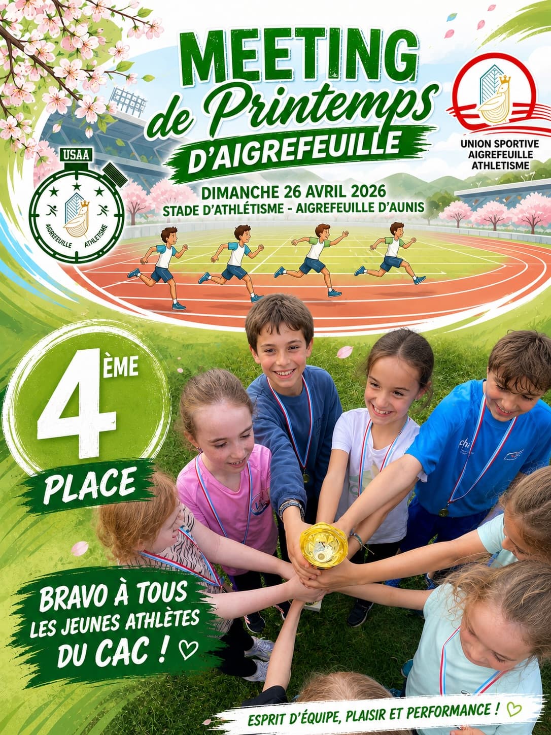Affiche des résultats du CAC : Meeting de printemps d'Aigrefeuille, Trail du Canal et Marathon de Nantes
