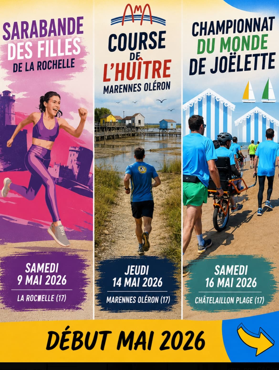Affiche du CAC pour la Sarabande des Filles, la Course de l'Huître et le Championnat du monde de joëlette